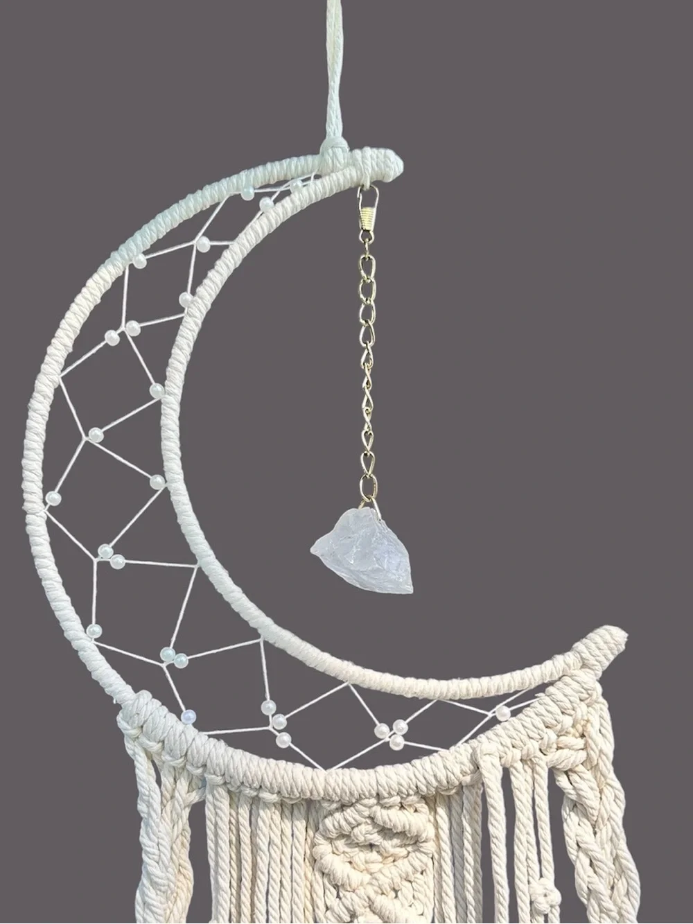 Long Boho Macramé Moon Dream Catcher Wall Decor